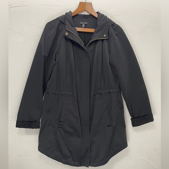 Eileen Fisher Black Organic Cotton Nylon Hooded Jacket - Picture 9 of 16
